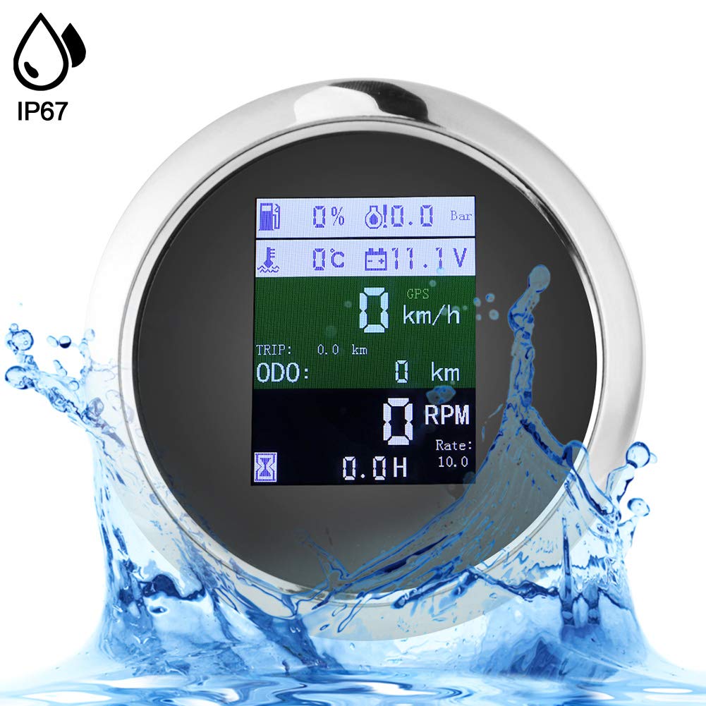 6-in-1 Multifunktions-GPS-Tachometer Drehzahlmesser Voltmeter ?ldruck Kraftstoffstand Wassertemperaturanzeige 9-32V 85mm(EU Standard-Schwarzes Zifferblatt)