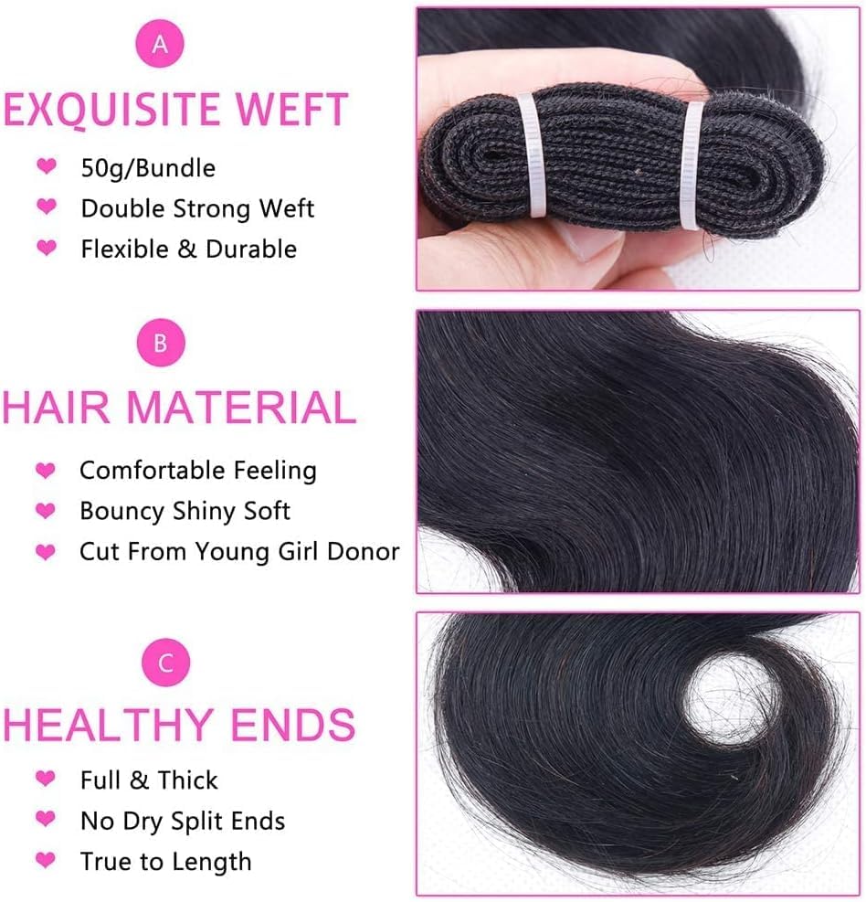 Sexycat Body Wave Bundles with 13x4 HD Lace Frontal Human Hair 10 10 10+10 Inch 100% Unprocessed Brazilian Virgin Hair Extensions Weave Weft Bundles with Lace Frontal - Image 4