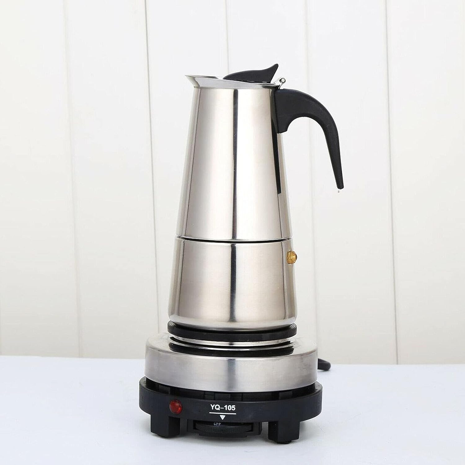 Cafetera eléctrica de acero inoxidable de 500 W, 200 ml, 4 tazas, cafetera moka, cafetera eléctrica con válvula de seguridad, para cocinas, cafés, oficinas