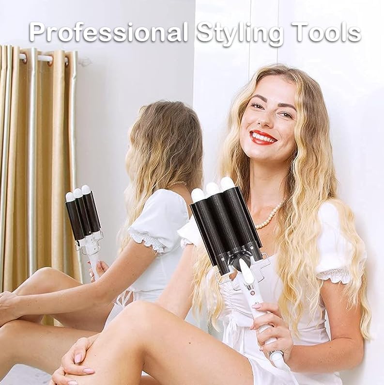 Three Barrel Curling Hair Crimper: Aleath Dual Voltage Crimper Hair Tool - 1 inch 3 Barrels Curler Iron Wand - Image 6