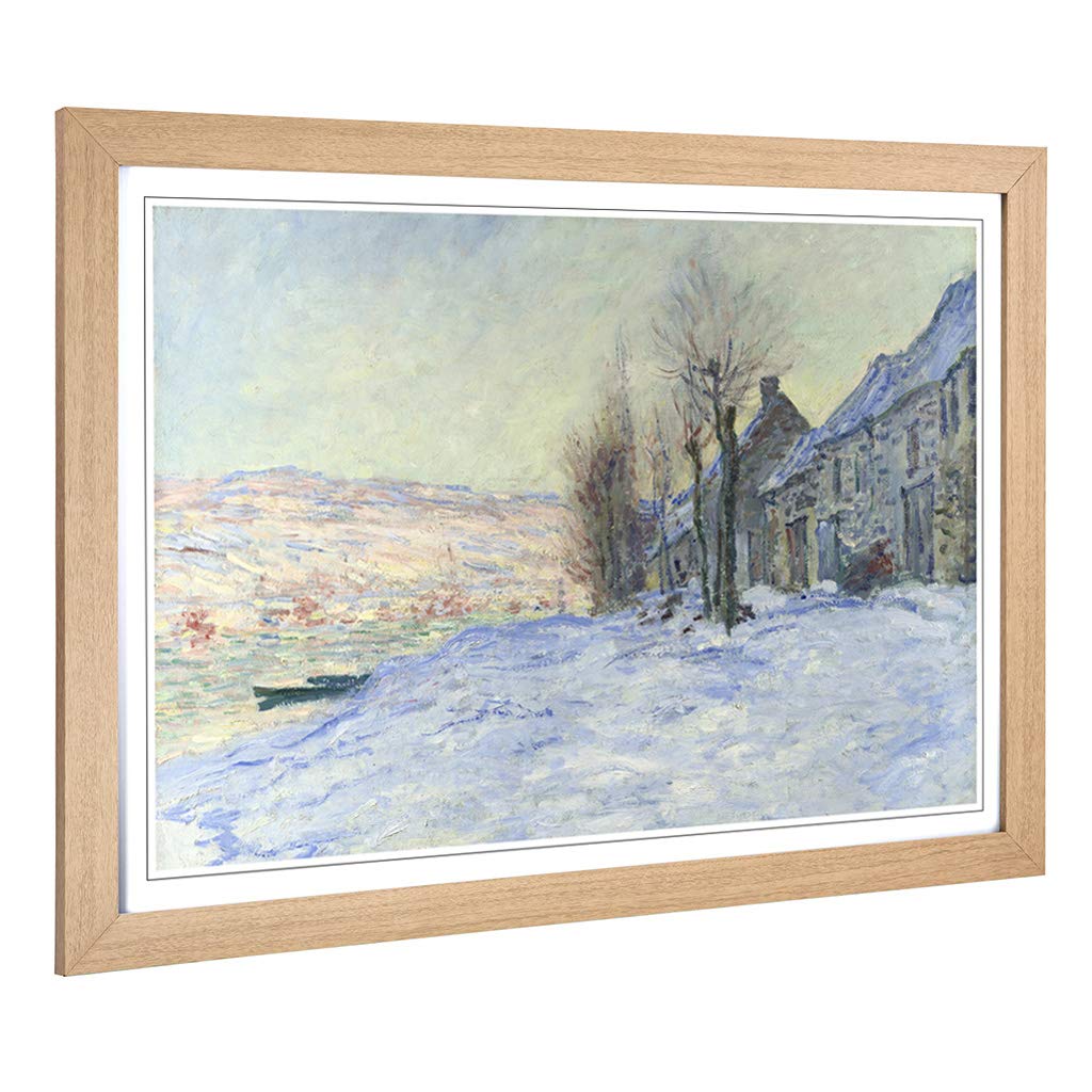 Big Box Art Framed Print of Claude Monet Lavacourt, Sunshine and Snow Design | Wall Art Picture | Home Decor for Kitchen, Living Room, Bedroom, Hallway, Oak, A2 / 24.5x18 Inch / 62x45cm