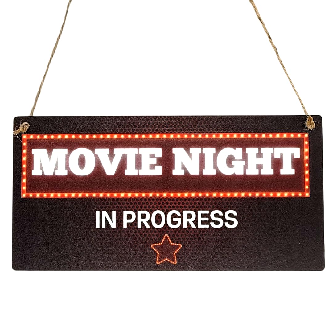 Second Ave Movie Night In Progress Wooden Hanging Rectangle Home Sign Plaque