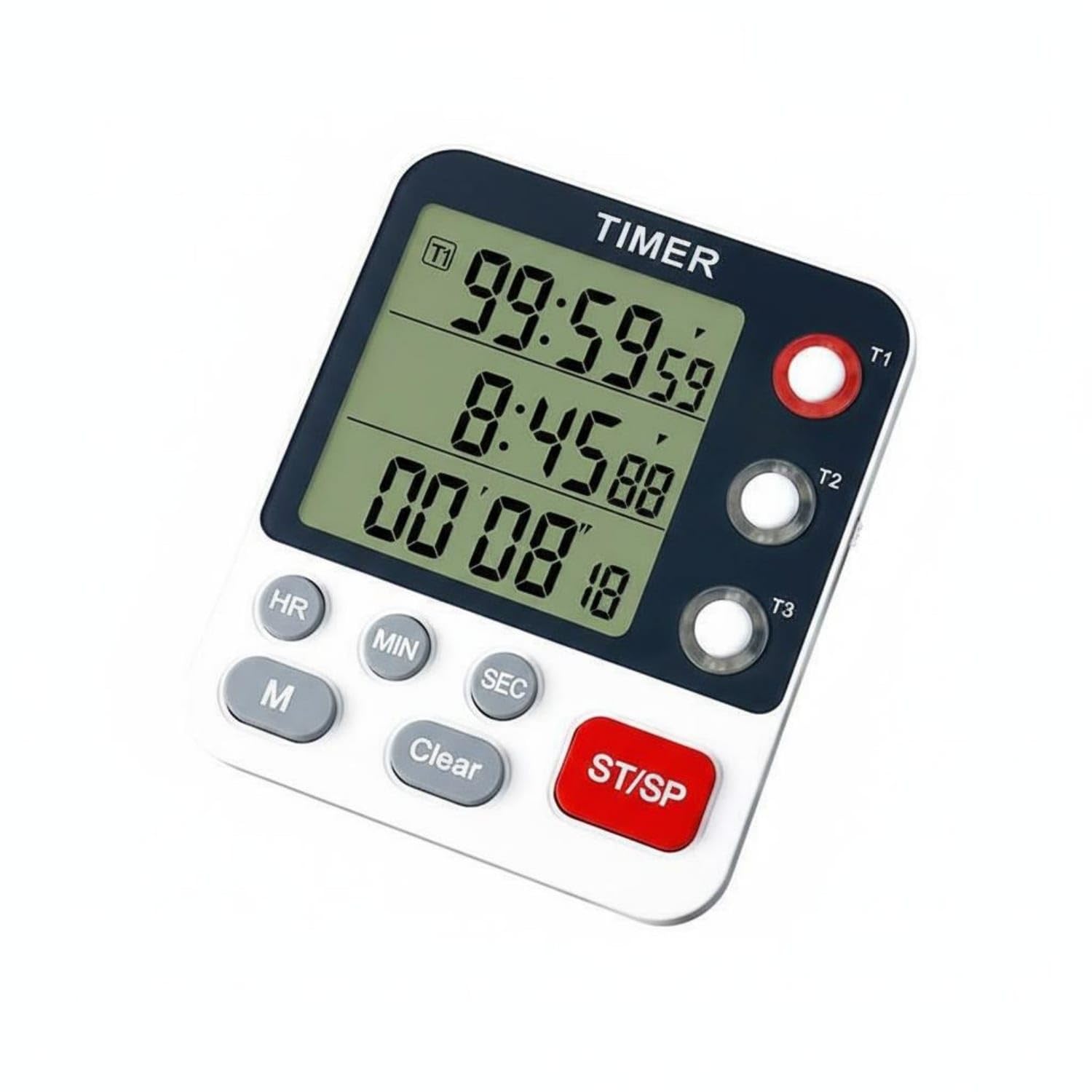 silent mode with flashing light 3 channel timer memory | function triple display timer adjustable volume countdown clock built-in stand for students, classroom, laboratory, ys-318