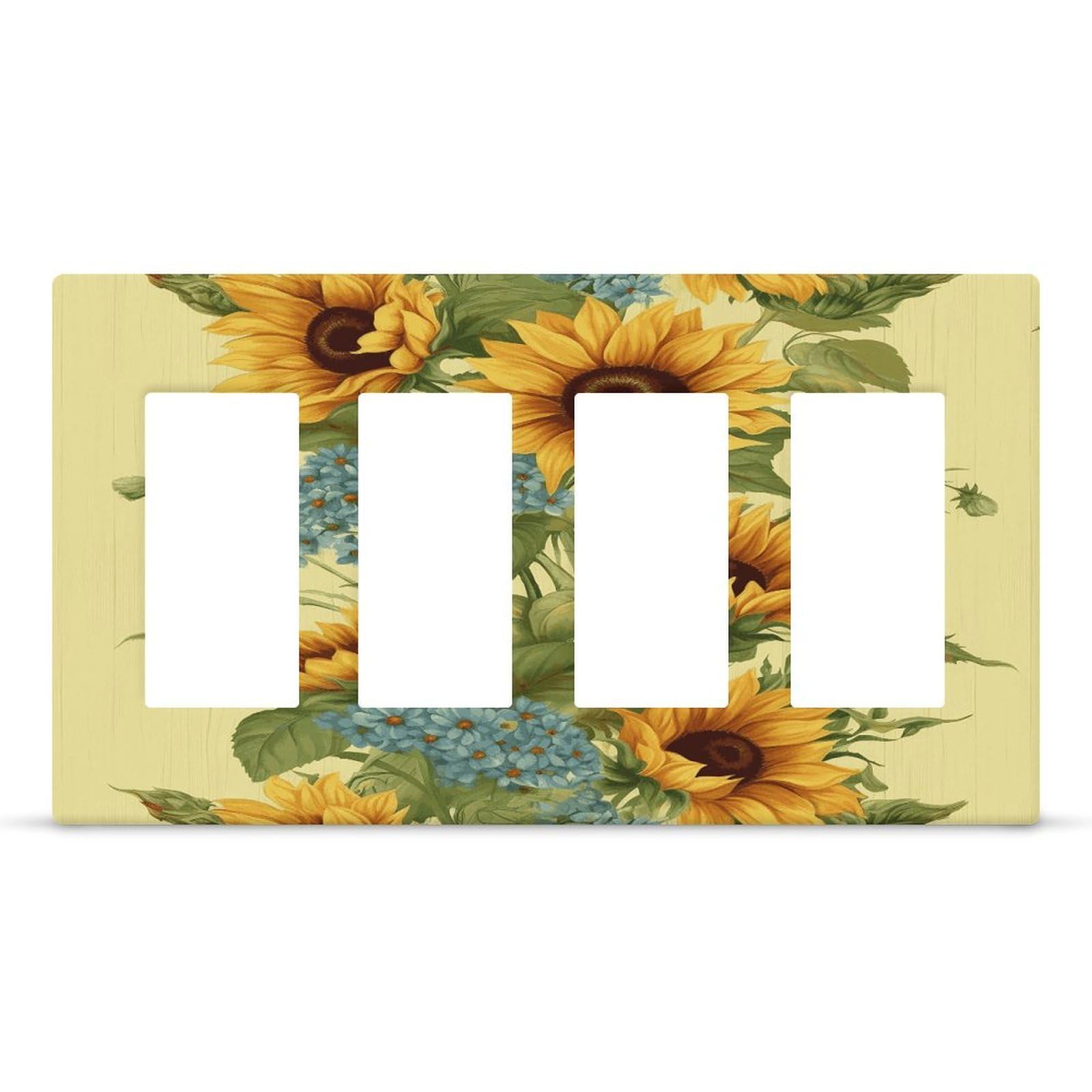 Sunflowers Wall Plate Cover Unbreakable Thermoplastic Faceplate Cover Receptacle Outlet Covers Rocker Light Switch Covers 4-Gang Hidden Screw Face Plate for House 8.3x 4.7