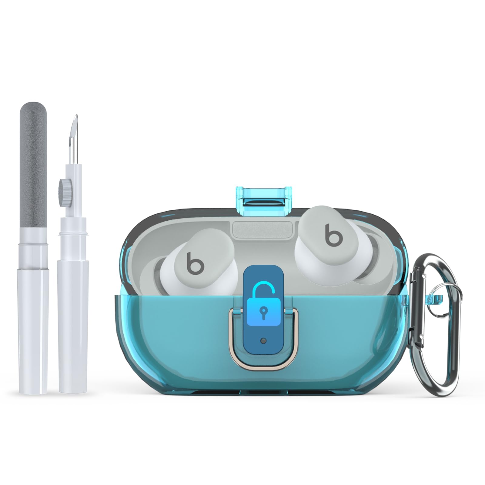 [Upgrade Secure Lock] for Beats Solo Buds 2024 Case Cover with Cleaner Kit, AGENTNANO Clear TPU Shockproof Protective Cover Compatible with Beats Solo