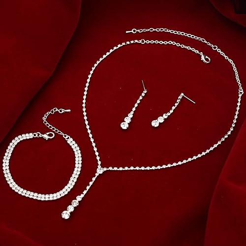 Miniatura 6 de SFE Elegante collar de cristal para novia, aretes colgantes, pulseras, conjuntos de joyas de boda para dama de honor, baile de graduación, disfraz