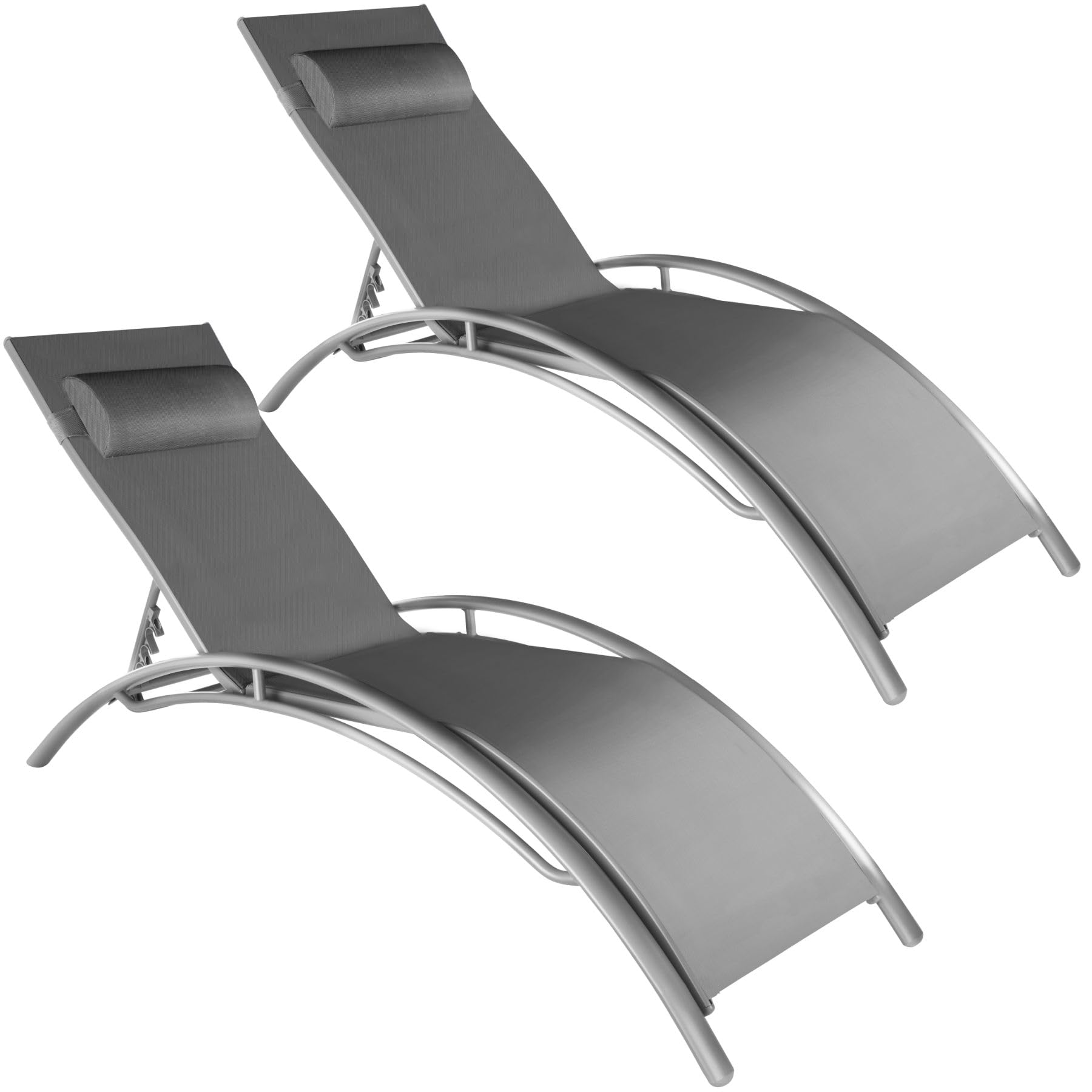 TecTake® Set de 2 Tumbonas Jardín Exterior, Tumbona Plegable con Reposacabezas, Tumbona Playa Reclinable en 7 Posiciones, Tumbona Piscina en Aluminio, Carga Máx. 120 kg, Fácil Montaje - Gris