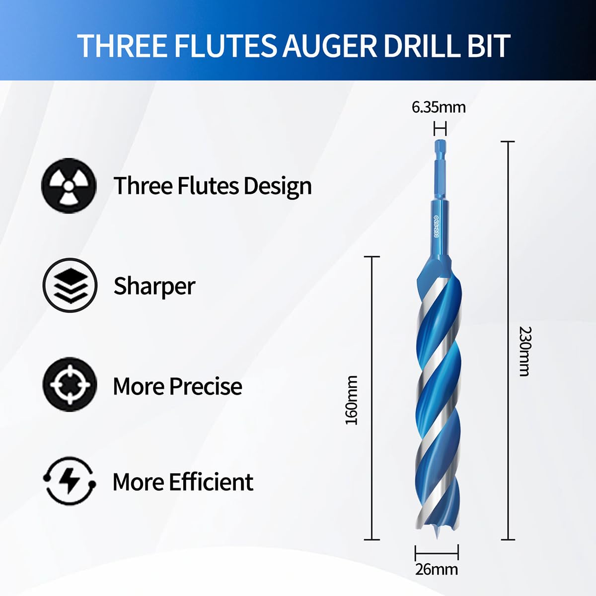 Teronbeta Wood Drill Bit 26mm x 230mm Professional 1/4 Inch Hex Shank Brad Point Auger Drill Bits for Wood - Image 2