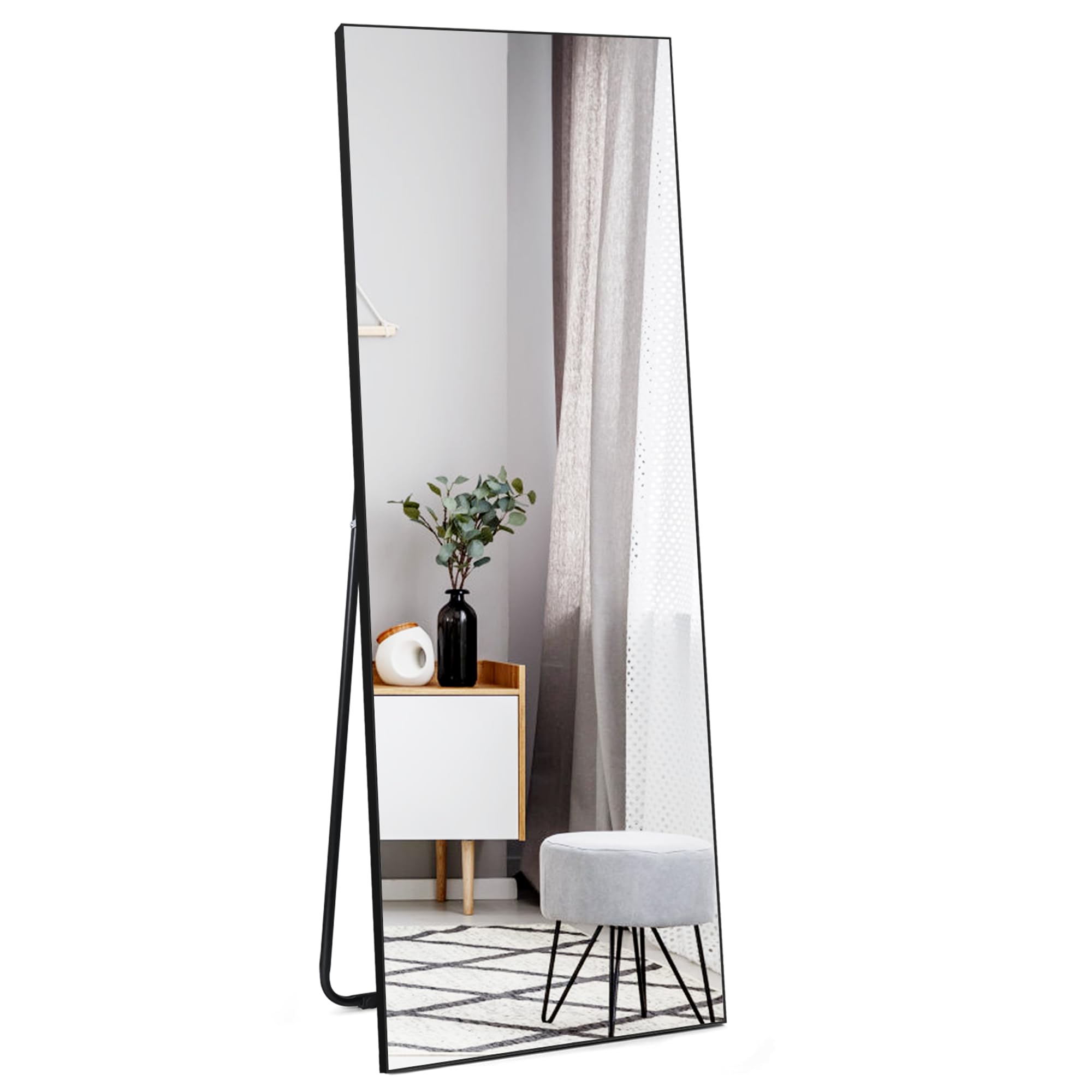 HORLIMER Espejo de Pie Cuerpo Entero 140x51 cm - Espejo Grande de Pared Negro, Decorativo y Funcional Espejo Cuerpo Entero, Ideal para Vestuario o Recámara