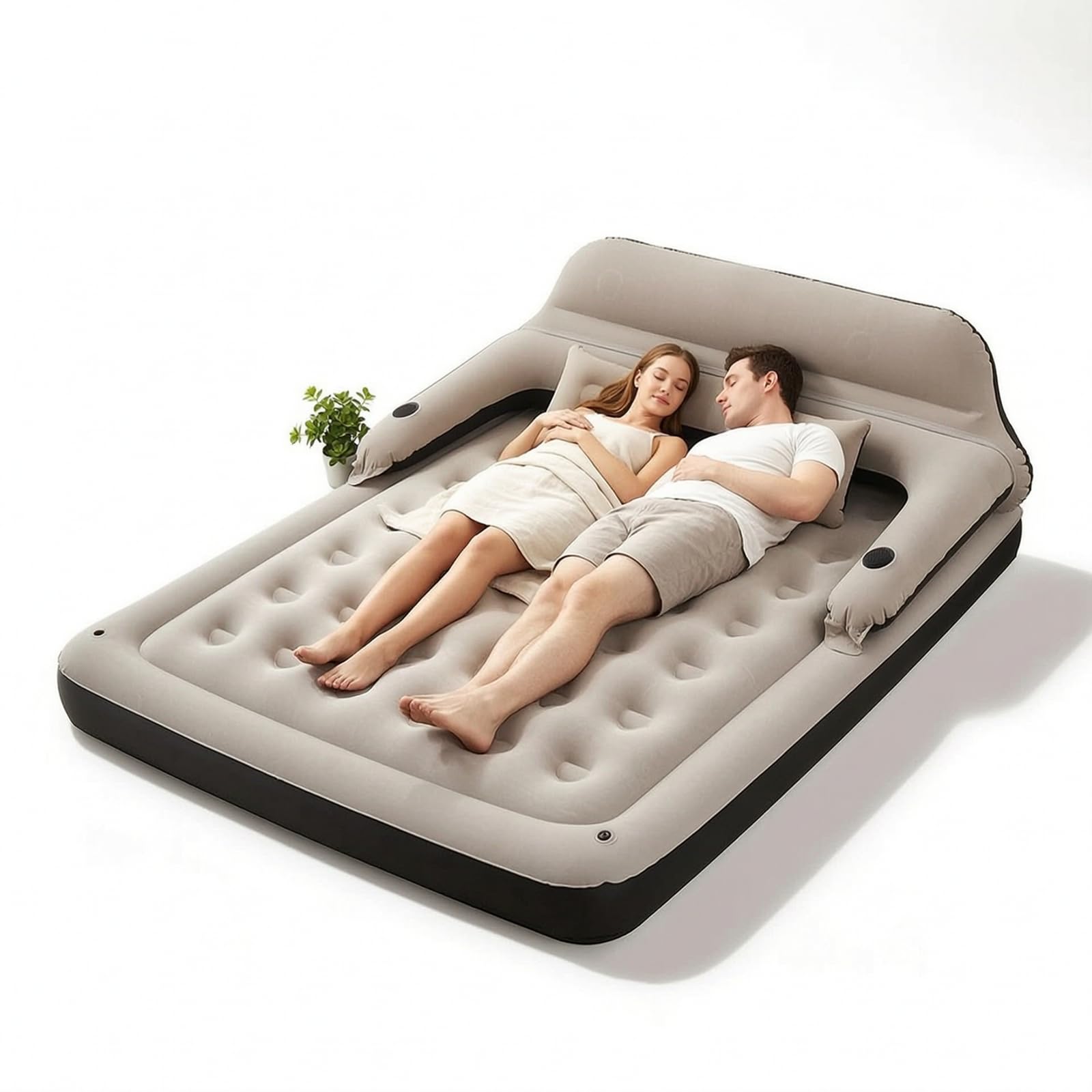 Ruiqas Double Air Bed Mattress with Headboard and Pillows, 203x152x70cm — image 1