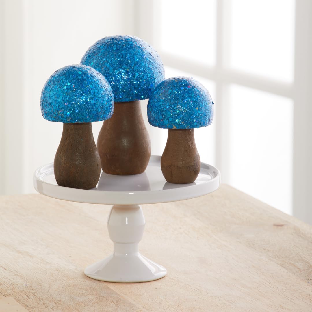 Your Heart's Content Glitter Mushrooms, Set of 3, Blue Chunky Glitter, Cute Mushroom Decor, Sparkle Aesthetic, Room Decor, Glitz + Glam, maximalist, Holographic (Blue)