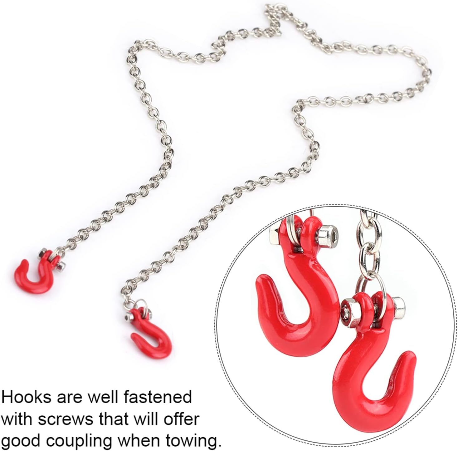 Oumefar RC Trailer Chain Hooks, Mini Metal Trailer Hook & Chain RC Trailer Tow Hooks Accessories with Chain for SCX10 D90 1:10 RC Crawler Climbing Car