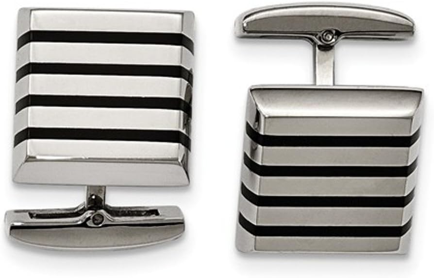 Stainless Steel Black Rubber, Whale Back, Square Cuff Links