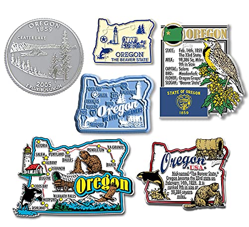 Set de 6 imanes decorativos de Oregon estilo vintage