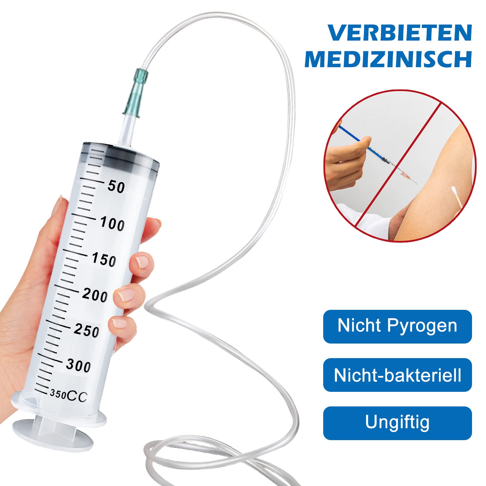 Lot de 2 seringues en plastique réutilisables de 300 ml/350 ml avec tuyau - Pour laboratoire, jardin, nourriture pour animaux, industrie