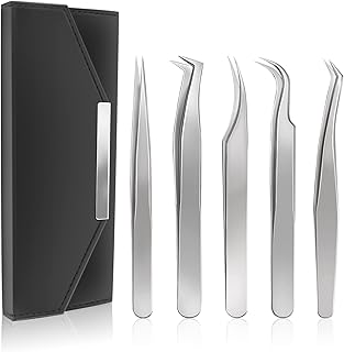 Narkysus Lash Extension Tweezers Set - 5Pcs Eyelash Extension Tweezers Stainless Steel Professional Classic & Isolation Volume Lash Tweezers for Eyelash Extensions Lash Tools Eyelash Tweezers 420J2