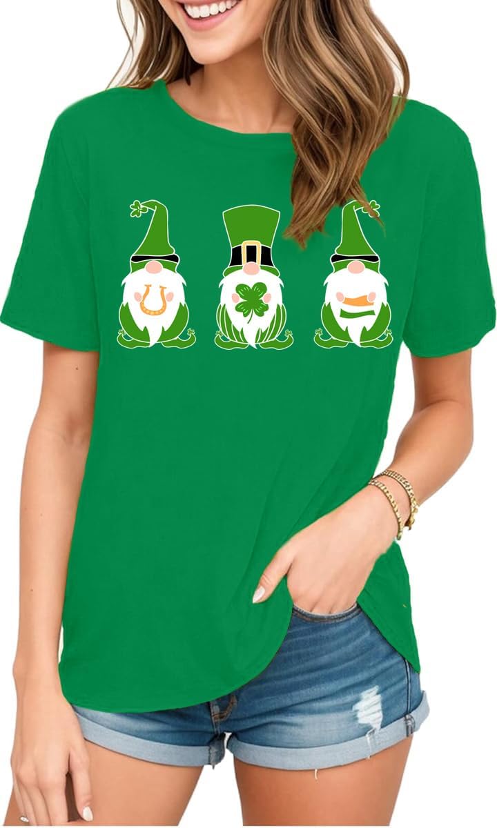 Womens St Patricks Day Shamrock T-Shirts Happy Go Lucky Shirts Irish Clover Tee Tops - Image 5