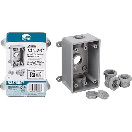 Hubbell-Bell PSB37550GY Single-Gang Weatherproof 1/2-Inch or 3/4-Inch Outlets, Gray Finish