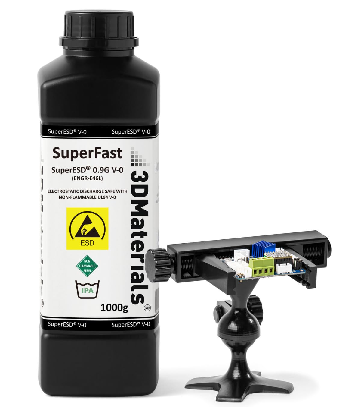 SuperESD 0.9GPa UL94 V-0, żywica do drukarki 3D, bezpieczne części przed wyładowaniami elektrostatycznymi i trudnopalnymi, wyprodukowano w Korei (1000 g, czarny)
