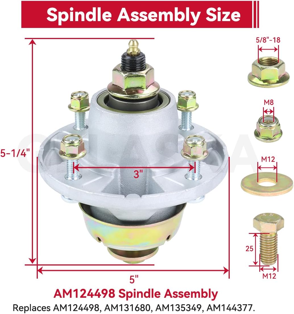 GELASKA AM144377 Spindle Assembly with M140059 Pulley Replaces AM135349, AM124498, AM131680 for JD Z425, Z435, Z445, Z465, Z535M, Z540M, LT160, LT180, GT225, GT235, GT245, GX255 Tractors