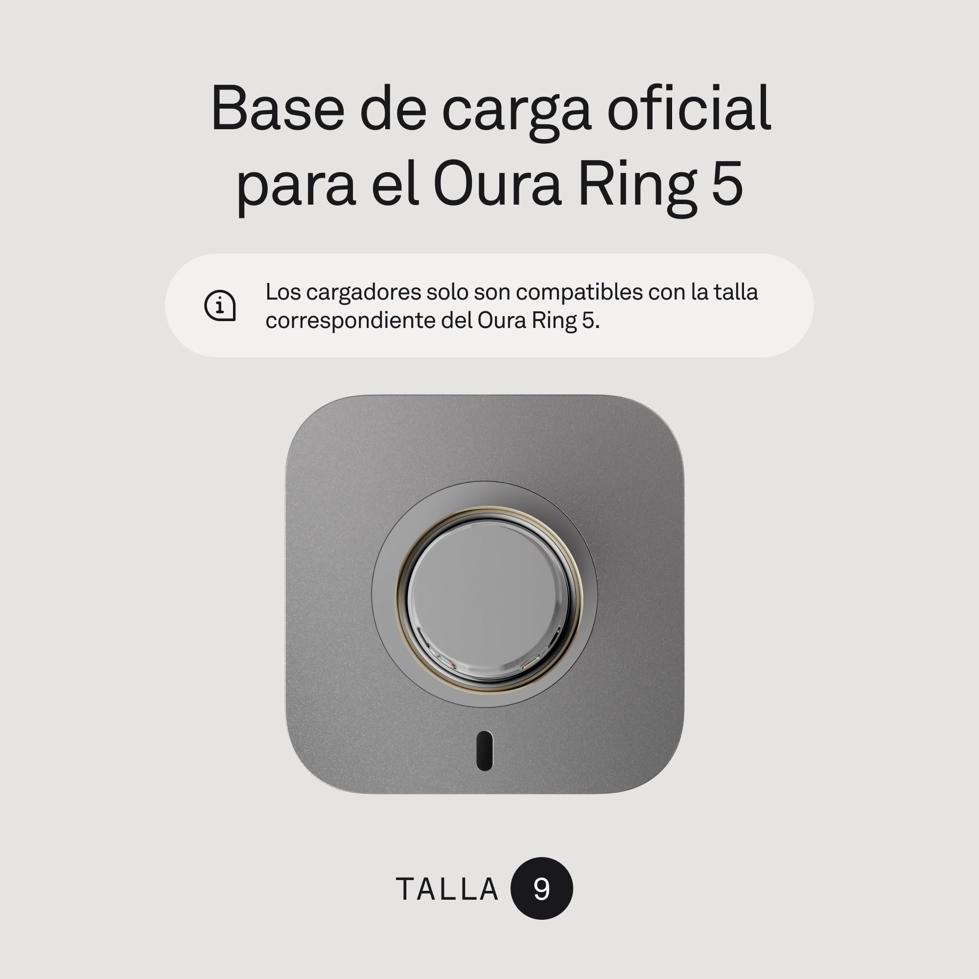 Oura Ring 5 Cargador estándar Talla 9, con Base de Carga y Cable USB-C, para 6-9 días de Carga
