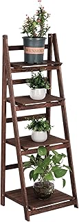 Funkeen 4 Tier Wooden Ladder Shelf, Decorative Freestanding Leaning Disp...