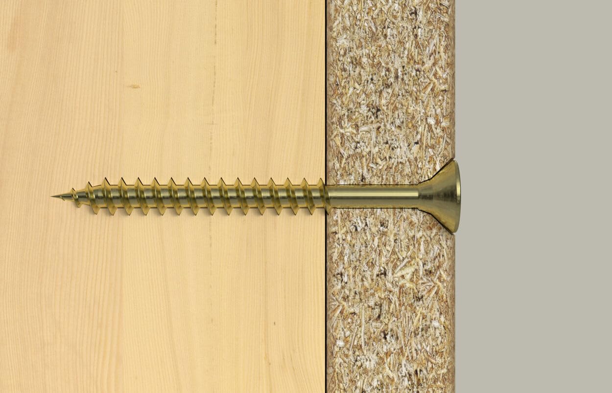 fischer Profi Box ClassicFast II - Tornillo para aglomerado, caja surtida con 110 tornillos galvanizados amarillos de diámetro 4,5-5,0 mm, cabeza avellanada, accionamiento PZ y rosca parcial, para