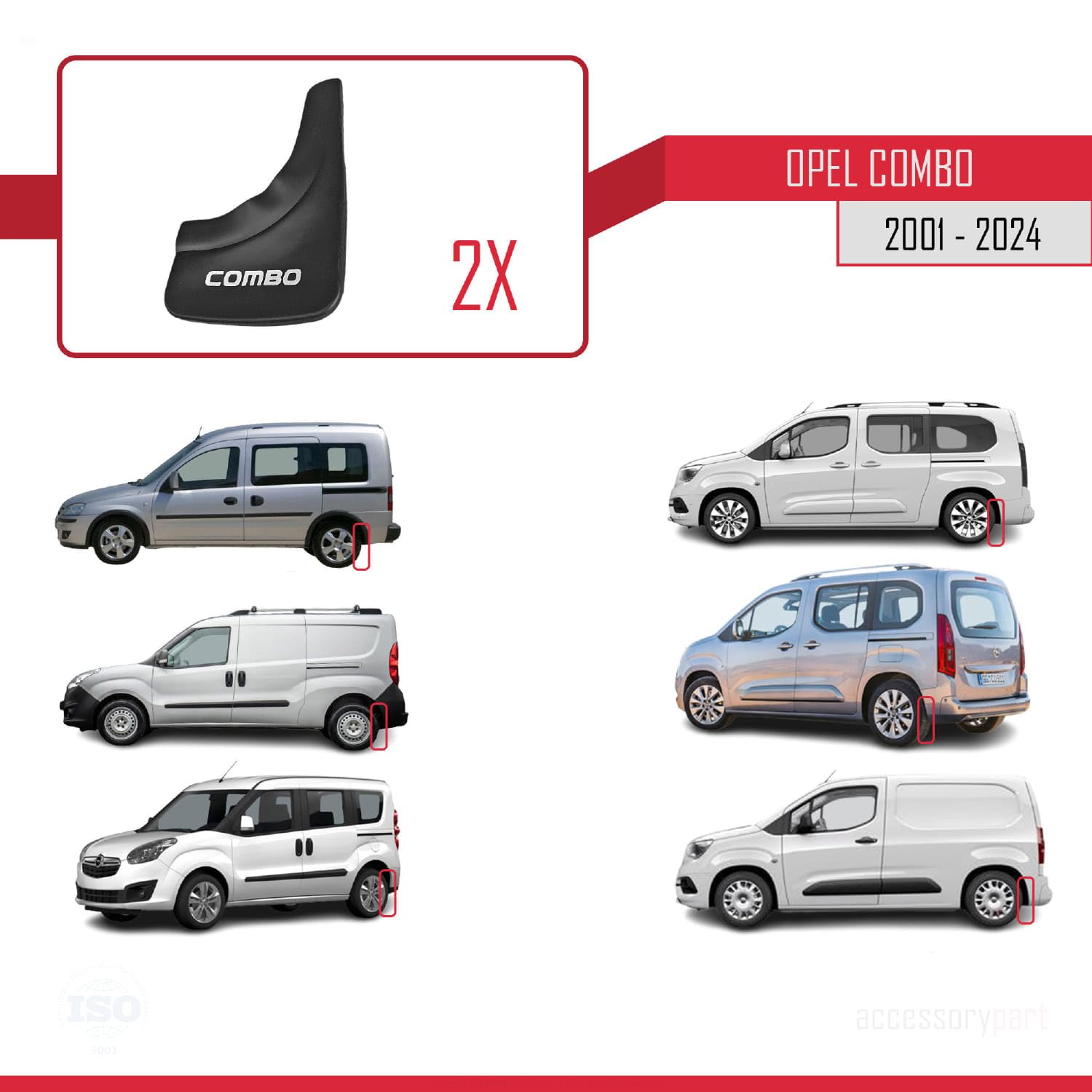 Paraspruzzi per Opel Combo Parafanghi anteriore + posteriore 4 pezzi KIT