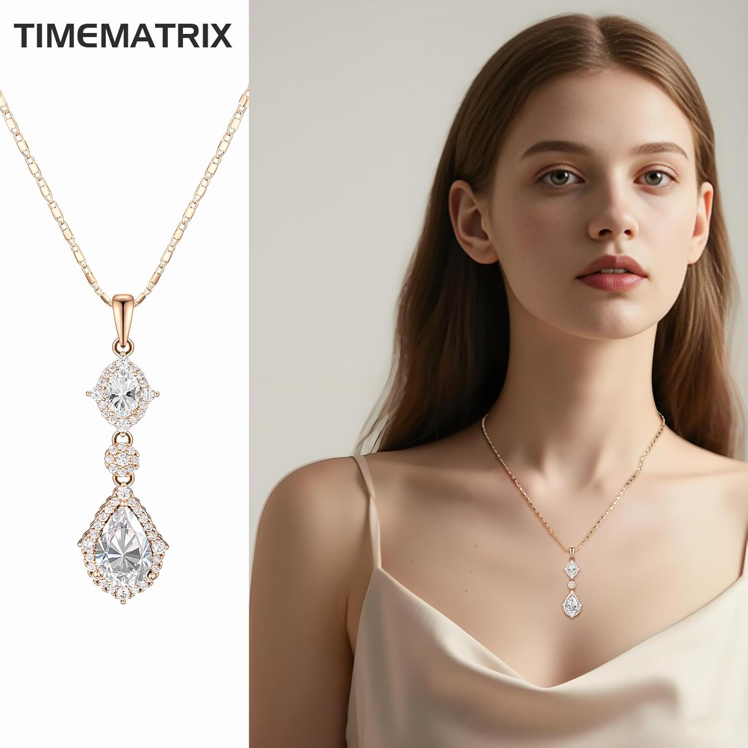 Blue/Green/Red/Purple/White Waterdrop Cubic Zirconia Gamstone Pendant Necklace for Women for Gift. - Image 3