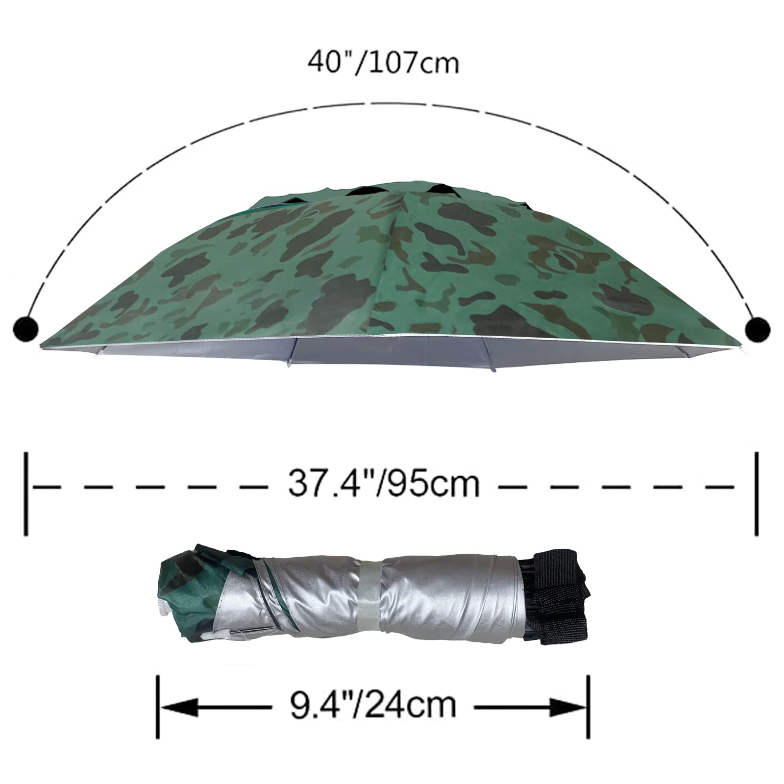 NEW-Vi Wędkarski parasol kapelusz składany regulowany przeciwsłoneczny czapka przeciwdeszczowa, 80 cm oversize parasole bez użycia rąk, 7 żeber anty-UV wodoodporne nakrycia głowy do wędkowania