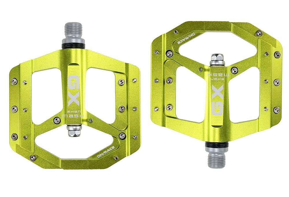 Pédales VTT anti glisse en aluminium vert pour sécuriser votre pédalage sous la pluie
