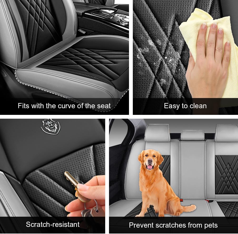 Car Seat Covers Fit for Honda Accord 1999-2025 Airbag Compatible 360° Full Wrapped Set Covers Premium Nappa Leather Storage Pocket Zipper Design, Black Gray, Full Set with Pillow