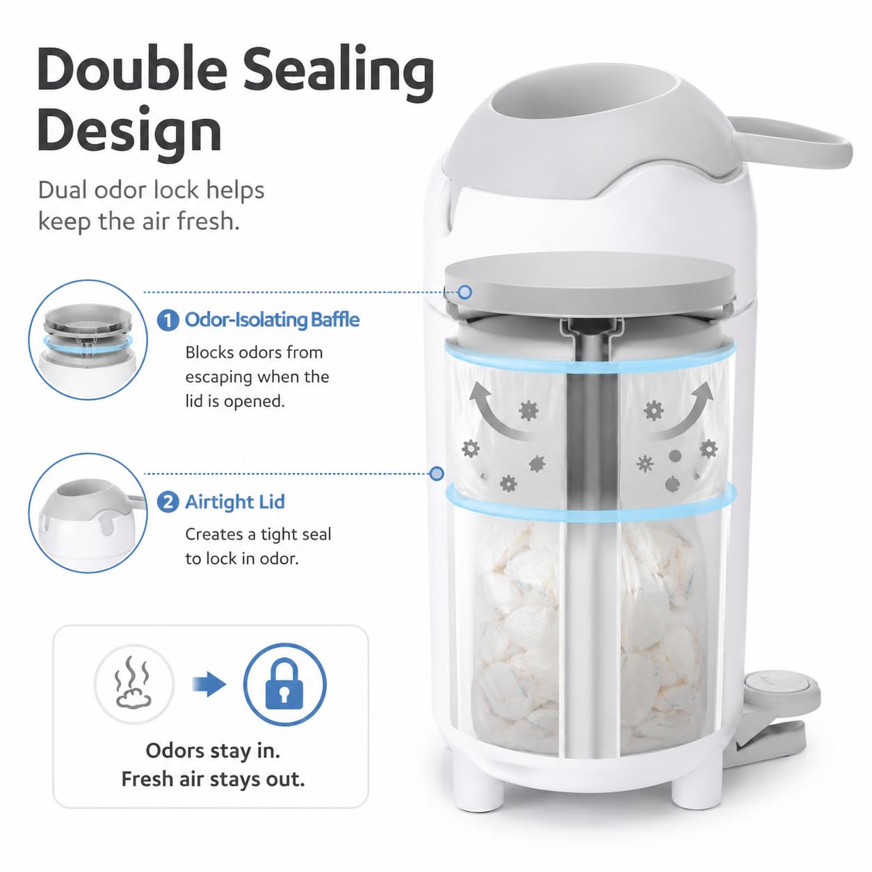 Contenedor de pañales para pañales de 15 l, a prueba de olores, para bebé y cocina