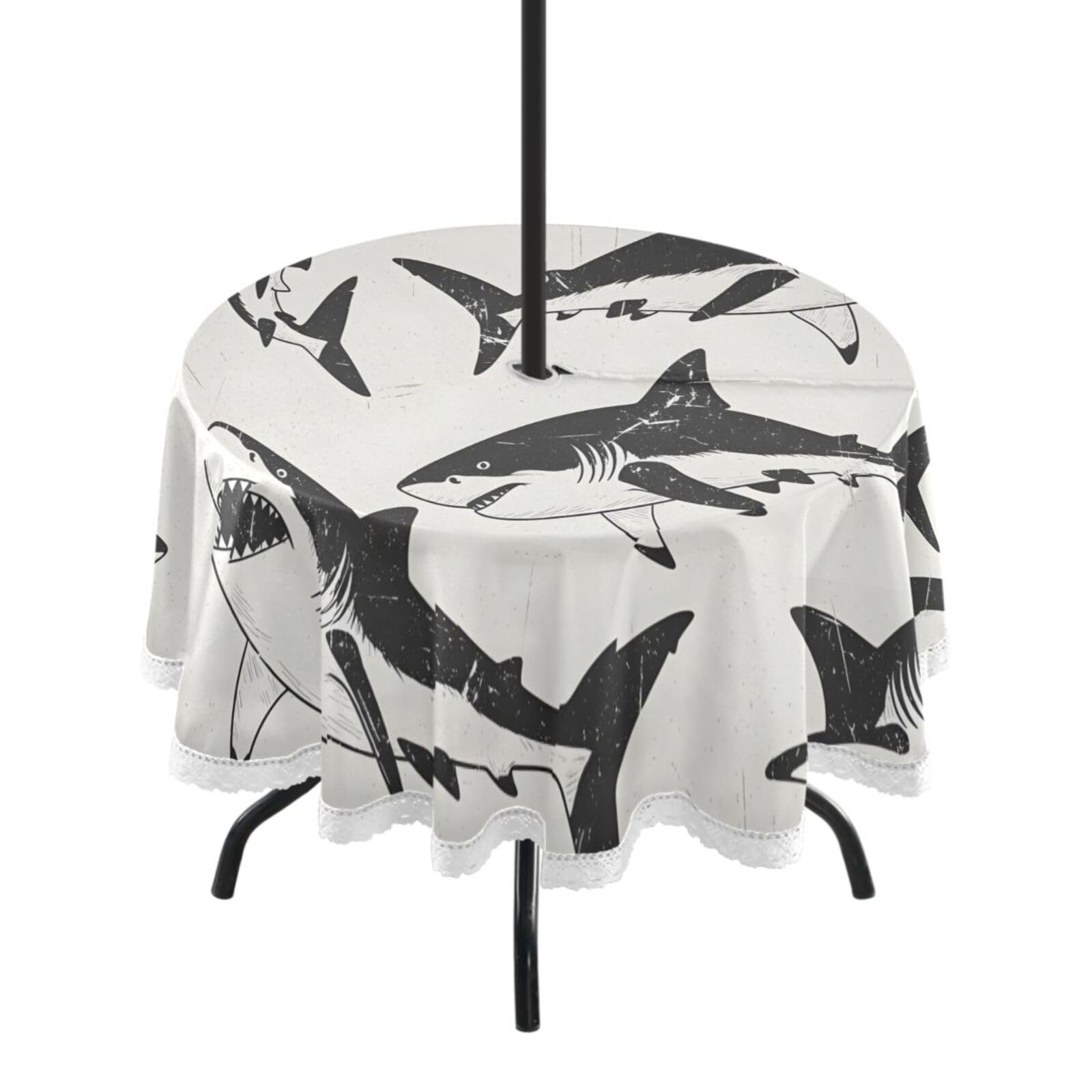 Ttgoth Whale Outdoor Table Cloth 152 cm Water Stain & Resistan Tablecloth Wipeable Table Cover with Parasol Hole & Zipper for Garden Patio Party Picnic