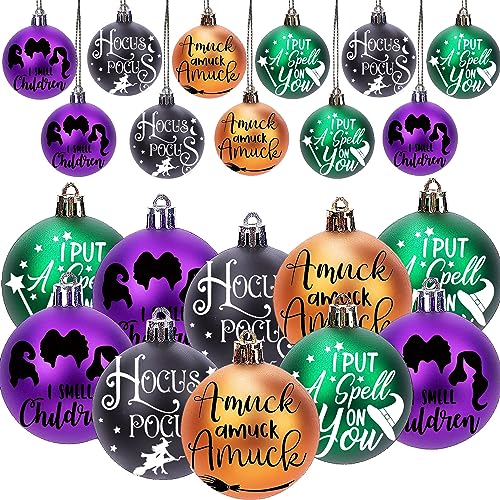 12 Pieces Halloween Ornaments for Tree Hocus Pocus Ornaments for Tree Colorful Shatterproof Plastic Ball Ornaments Halloween Indoor Decorations
