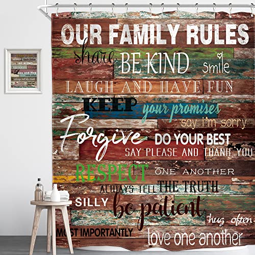 Homewelle Family Motivational Quotes Rules Shower Curtain 60Wx72L Inch Inspirational Educational Positive Funny Reminders Rustic Wooden Striped Board Plank Farmhouse Polyester Fabric Bathroom Bathtub Homewelle Family Motivational Quotes Rules Shower Curtain 60Wx72L Inch Inspirational Educational Positive Funny Reminders Rustic Wooden Striped Board Plank Farmhouse Polyester Fabric Bathroom Bathtub