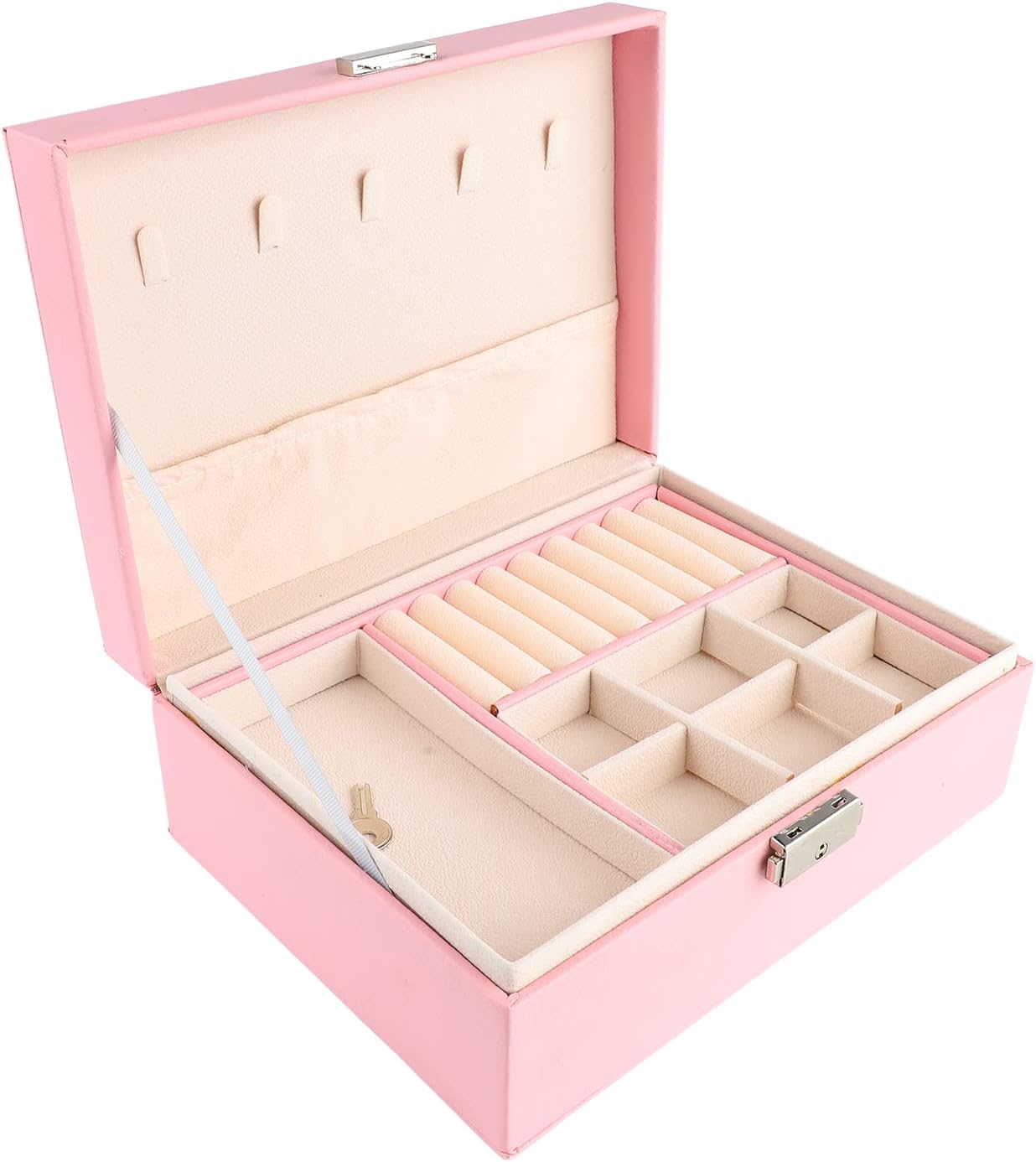 Large Jewelry Storage Box for Women Girls Double Layers Detachable Partition PU Jewelry Display Case for Necklace Ring