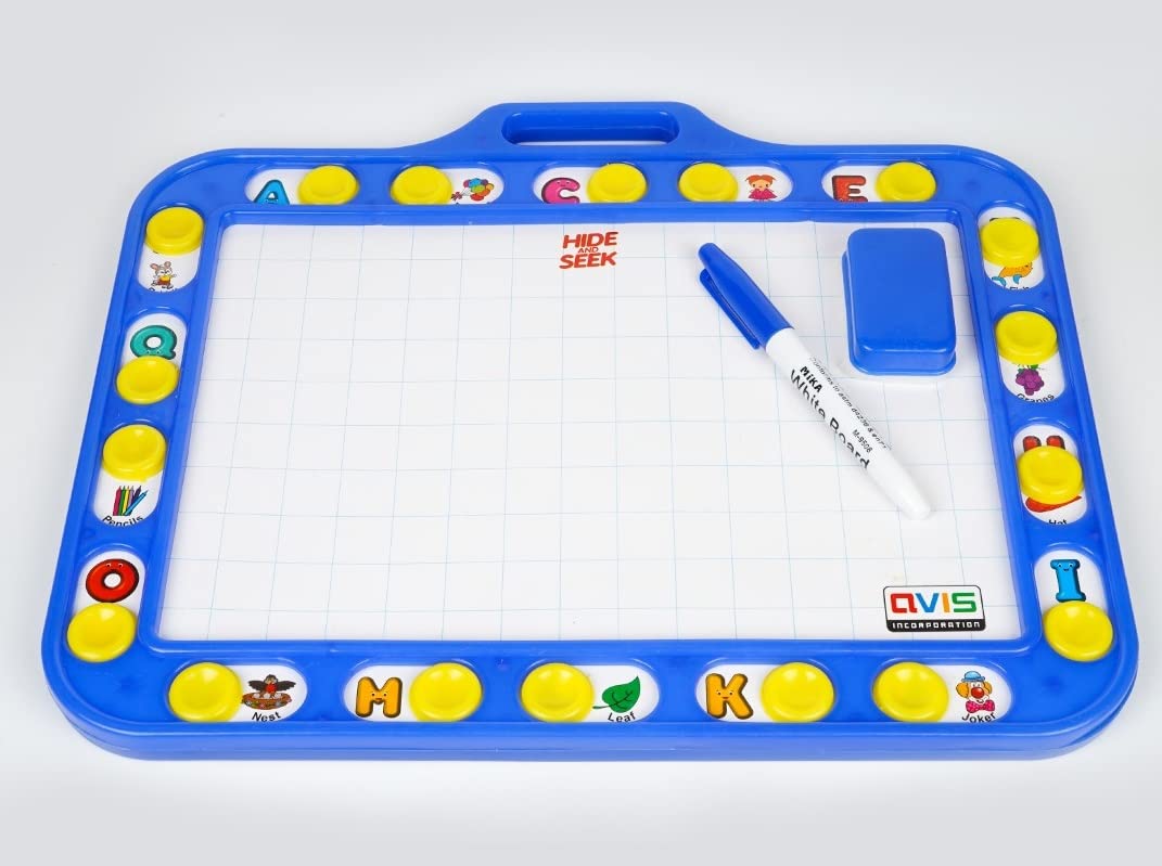 TOYZTREND Avis Educational Hide & Seek Slate Writing Board 2 in 1 to Write and Learn Their Preschool Lessons for Kids (Blue Colour)