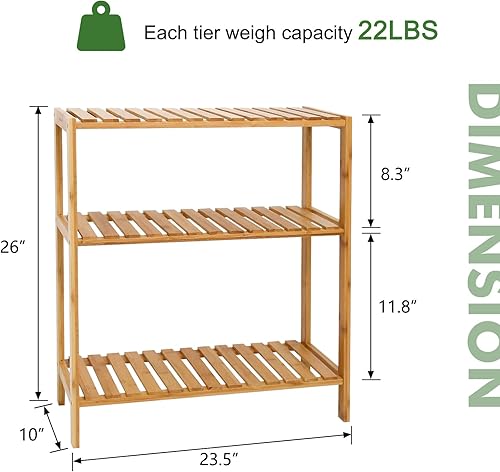 Miniatura 2 de Kinpaw Estante de bambú para baño, estantería alta ajustable de 3 niveles, soporte multifuncional para sala de estar, soporte de flores para