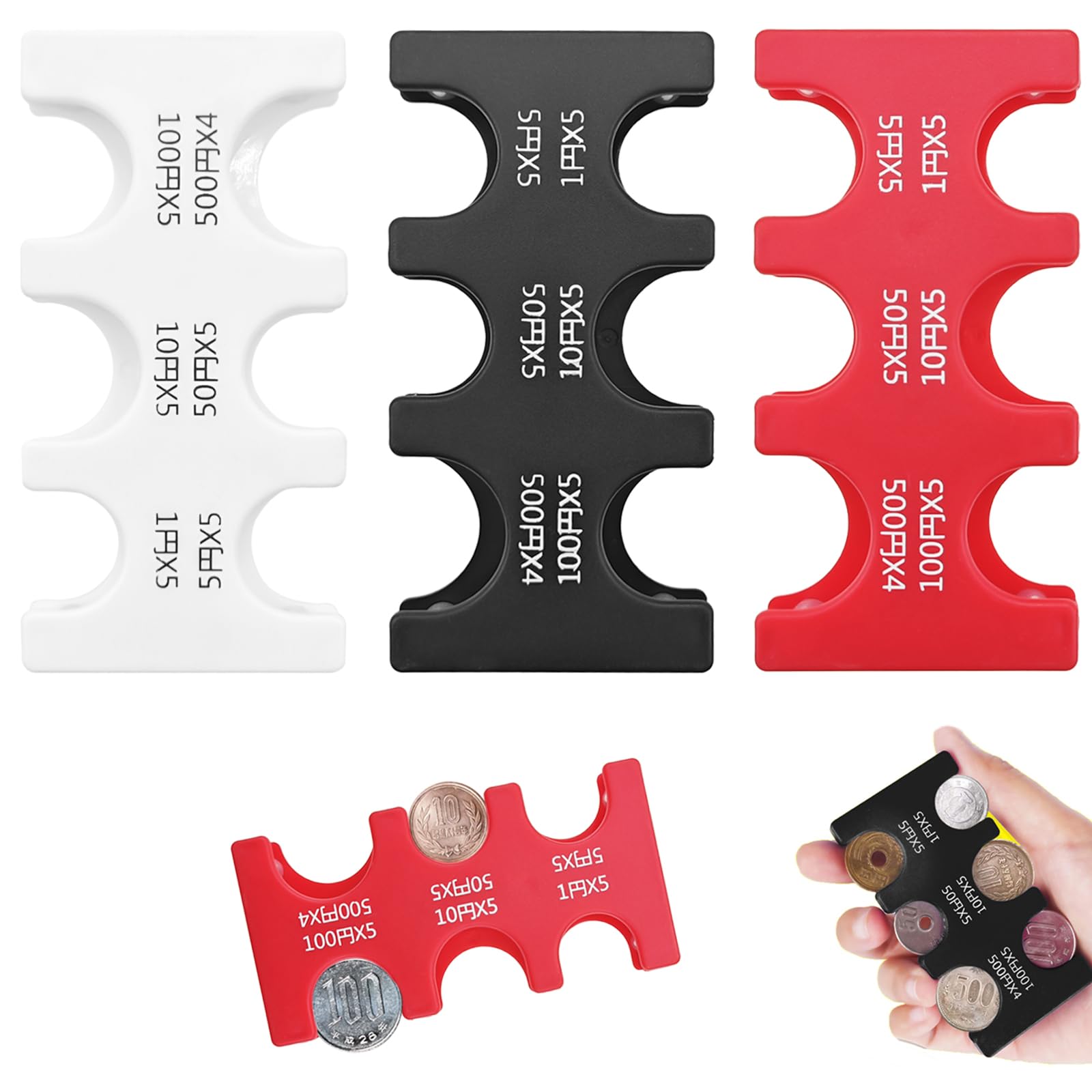 Capiant 3 Pack Hard Case Coin Organizer - 6-Slot JPY Coin Sorter with Plastic Trays, Rectangle Dispenser for Collectors