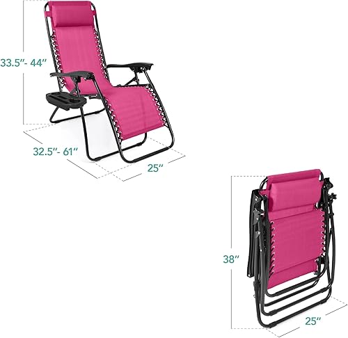 Miniatura 9 de Best Choice Products Juego de 2 sillas reclinables ajustables de malla de acero con gravedad cero con almohadas y bandejas portavasos, color marfil