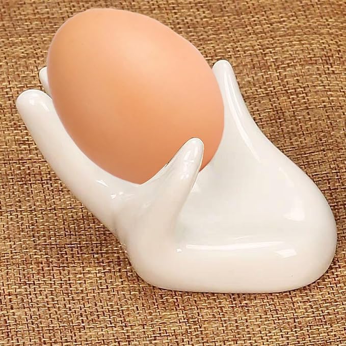 Voarge 4 Eierbecher Set, Lustig Porzellan Eierständer, Hand-Eierhalter Küche Aufbewahrung Ständer für gekochte Eier Ostergeschenk Weiß – Bild 8