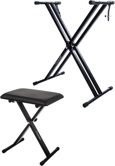 Double Braced X Frame Music Piano Keyboard Stand & Chair Set by Crystals® (Double Braced Stand + Chair)