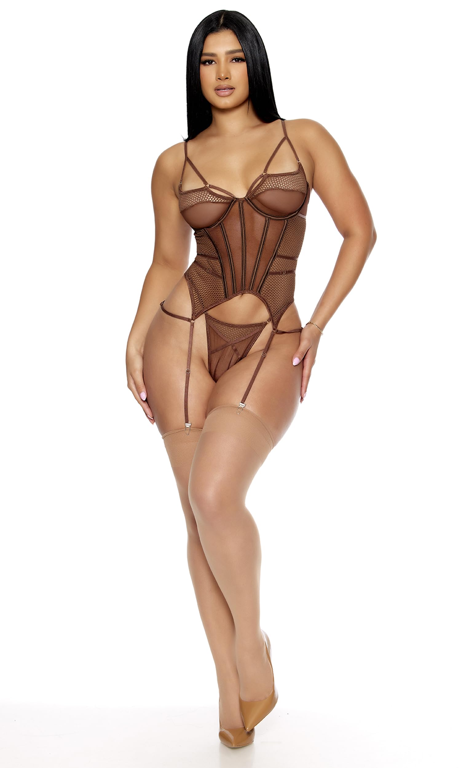 Forplay Caught Up O-Net Bustier Lingerie Set Juego de lencería para Mujer
