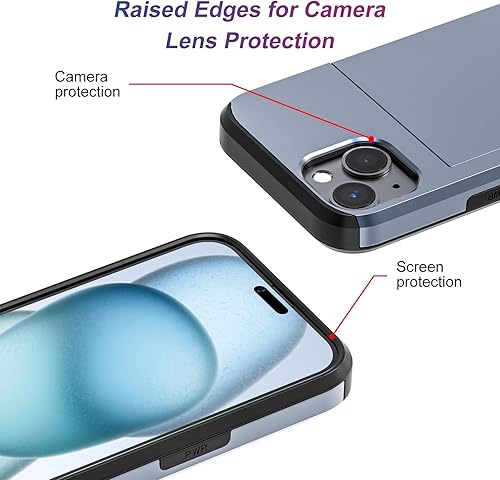 Miniatura 3 de Funda protectora resistente compatible con iPhone 15 con tarjetero (2 unidades), protector de pantalla a prueba de golpes, cartera oculta para