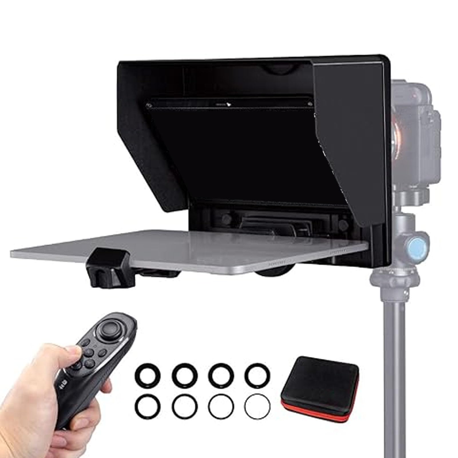 10 Inch Teleprompter, Portable Folding Teleprompter Prompter with APP Bluetooth Control, with Carry Case, for Tablet DSLR Webcam Smartphone, for Live Streaming