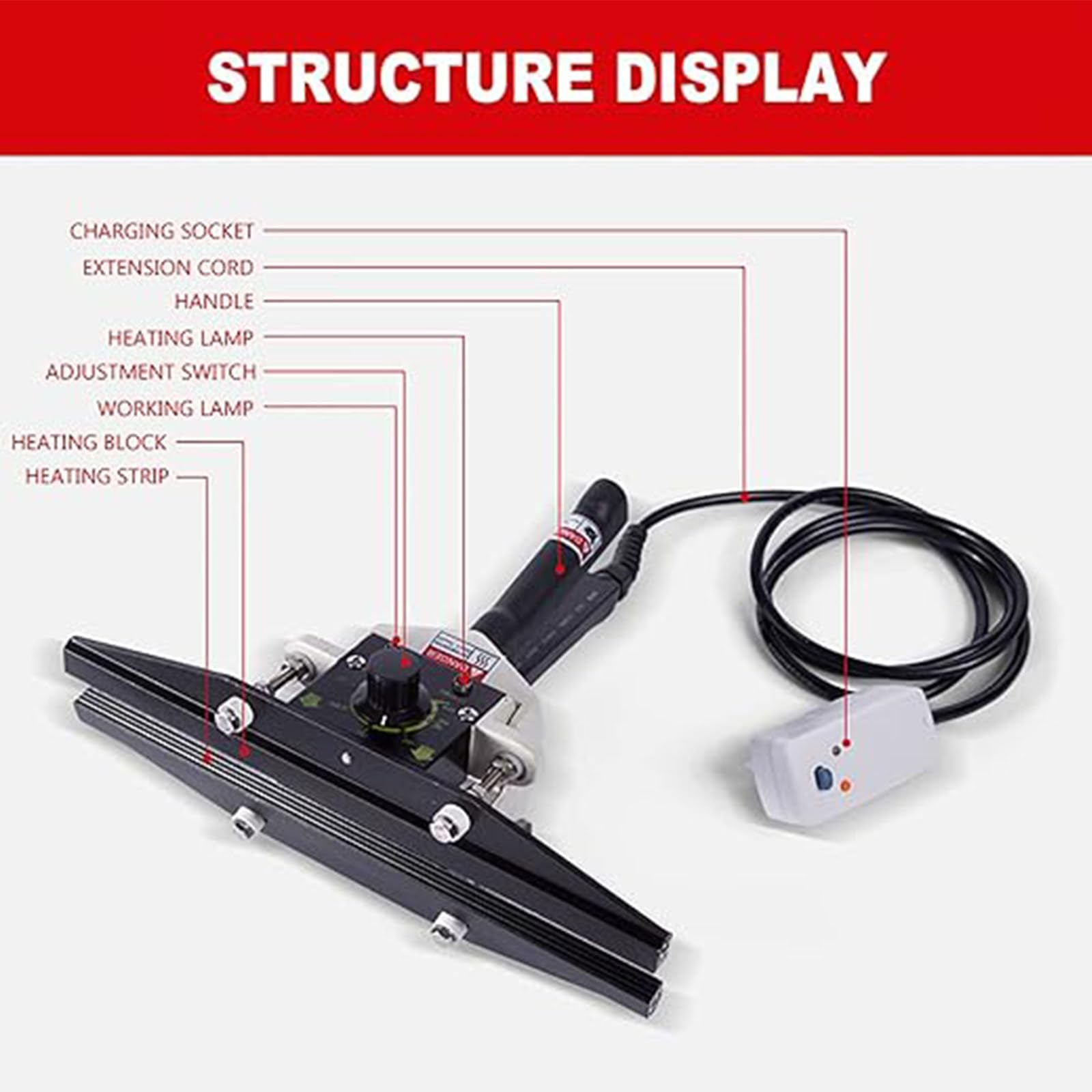 Sellador de bolsas por impulso portátil de mano de 200/300/400/500/600 mm - Máquina selladora térmica - Ancho de sellado de 10 mm - Control de temperatura de 0 a 300 ℃, para envasado de alimentos, e