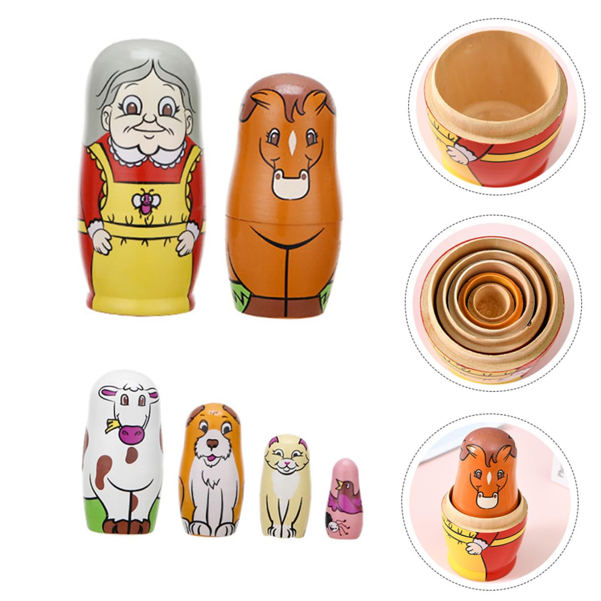 ORFOFE Muñeca Matrioska de Madera 6 Piezas, Dibujos Animados