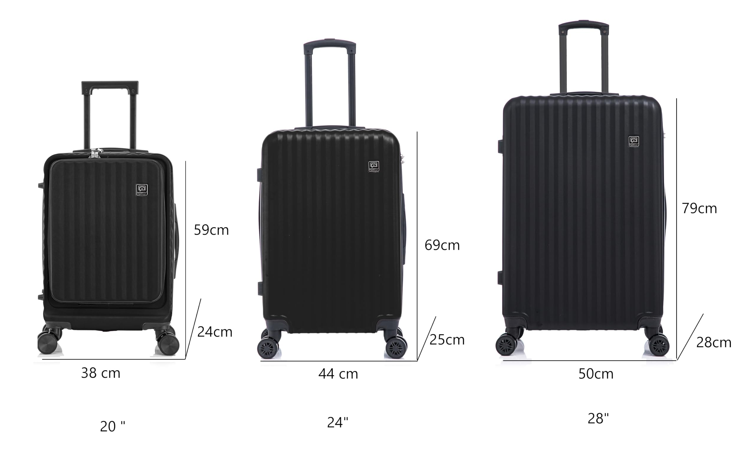 SMART-J Zestaw 3 walizek z twardym bagażem Tris (20"/24"/28") - bagaż podróżny z zamknięciem TSA, 4 kółka obrotowe, odporna na zarysowania powłoka ABS, lekka i wytrzymała, przezroczysty, Turchese (20