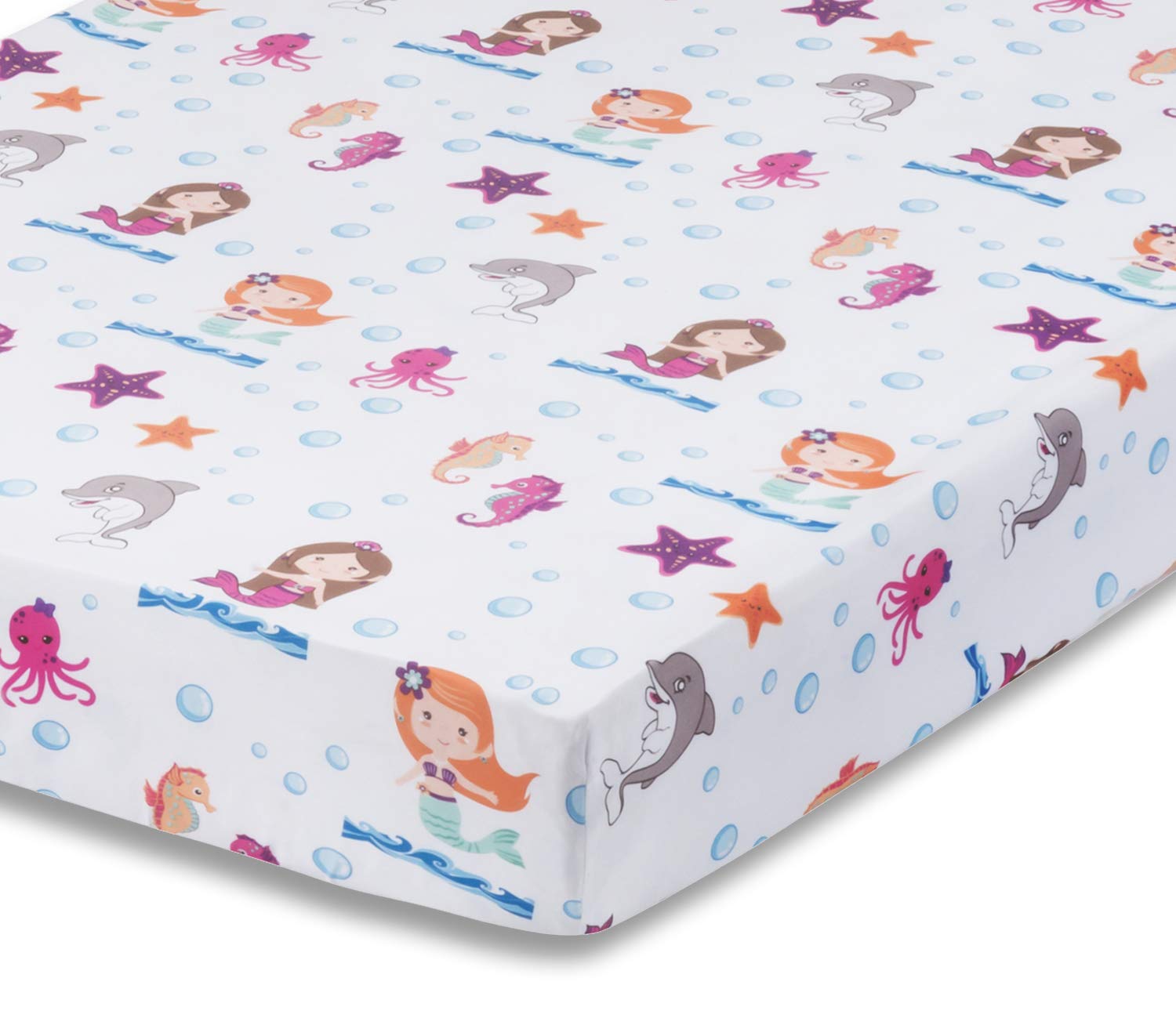 Baby Girl Fitted Crib Sheet Mermaid Adventures, 100% Soft Breathable Microfiber Baby Sheet, Fits Standard Size Crib Mattress 28in x 52in, Nursery Sheet